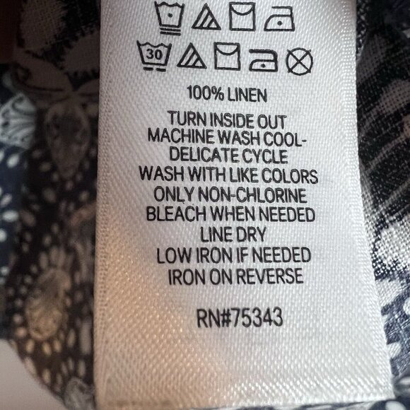 Sigrid Olsen Tunic Top Women’s Size L 100% Linen Navy & White 3/4 Sleeve Casual - Picture 5 of 6